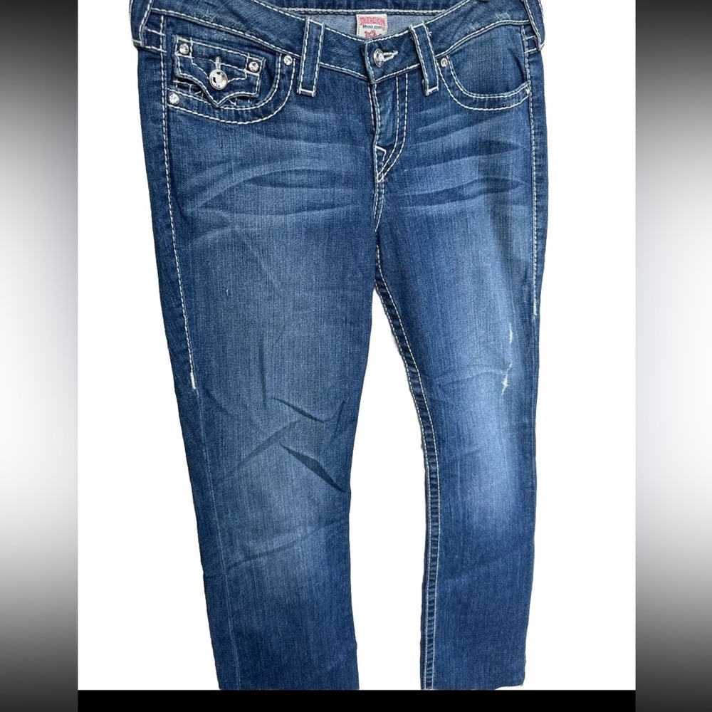 True Religion Women’s Rhinestone Boot Cut Jeans Medium Dark Wash Size 29